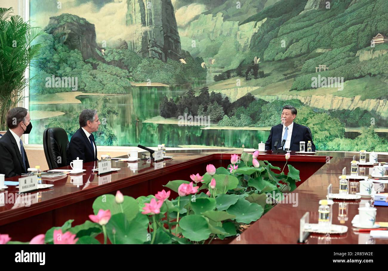 Peking, China. 19. Juni 2023. Der chinesische Präsident Xi Jinping trifft sich mit einem Besuch in den USA Außenminister Antony Blinken in Peking, Hauptstadt Chinas, 19. Juni 2023. Kredit: Li Xueren/Xinhua/Alamy Live News Stockfoto