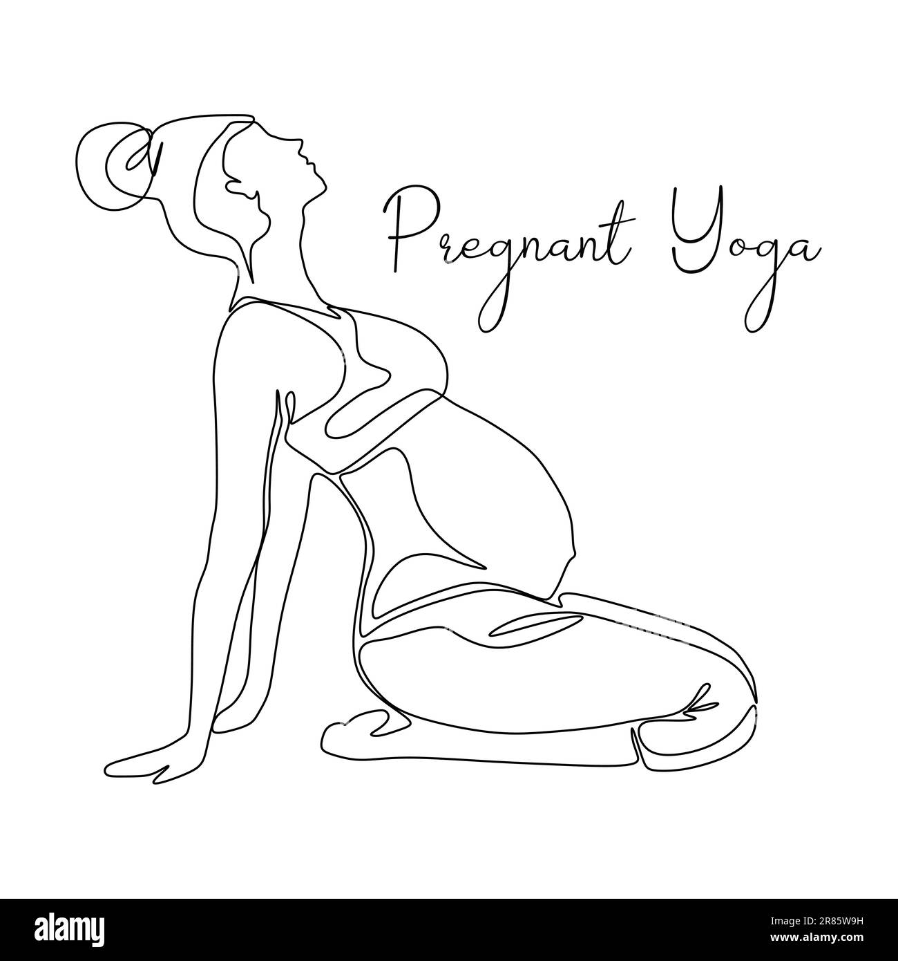 Eine durchgehende einzelne Zeichnungslinie Vektordarstellung der Yoga-Haltung für Schwangere. Internationaler Yoga-Tag. Stock Vektor