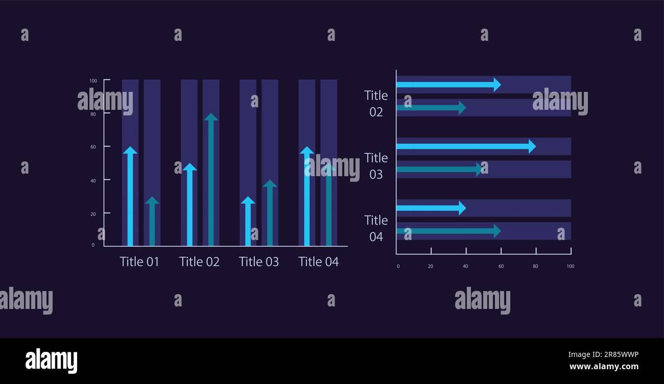 Gruppierte Pfeile Infografik Diagrammdesign-Vorlage für dunkles Thema festgelegt Stock Vektor