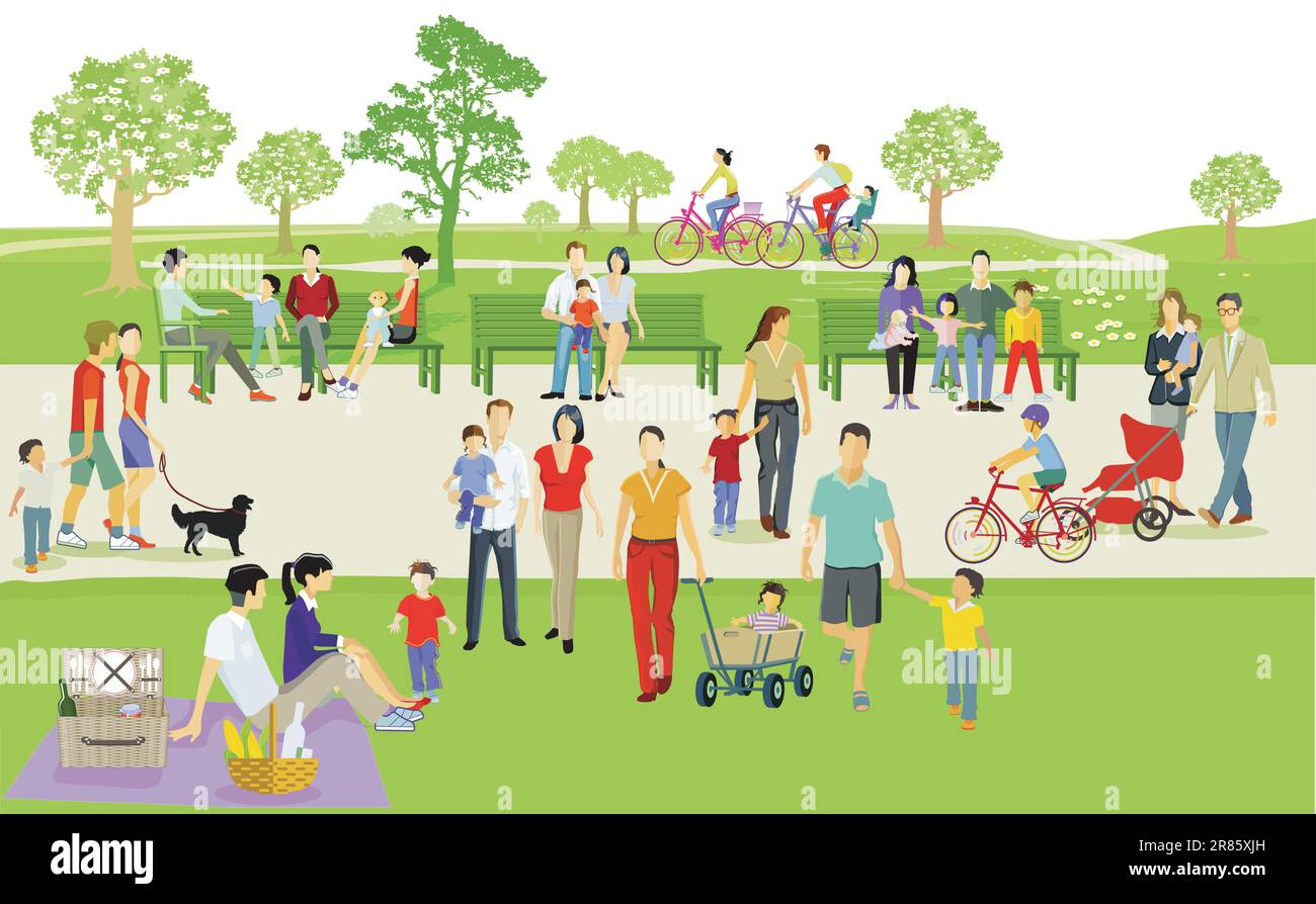 Familien ruhen sich im Park aus, Illustration Stock Vektor