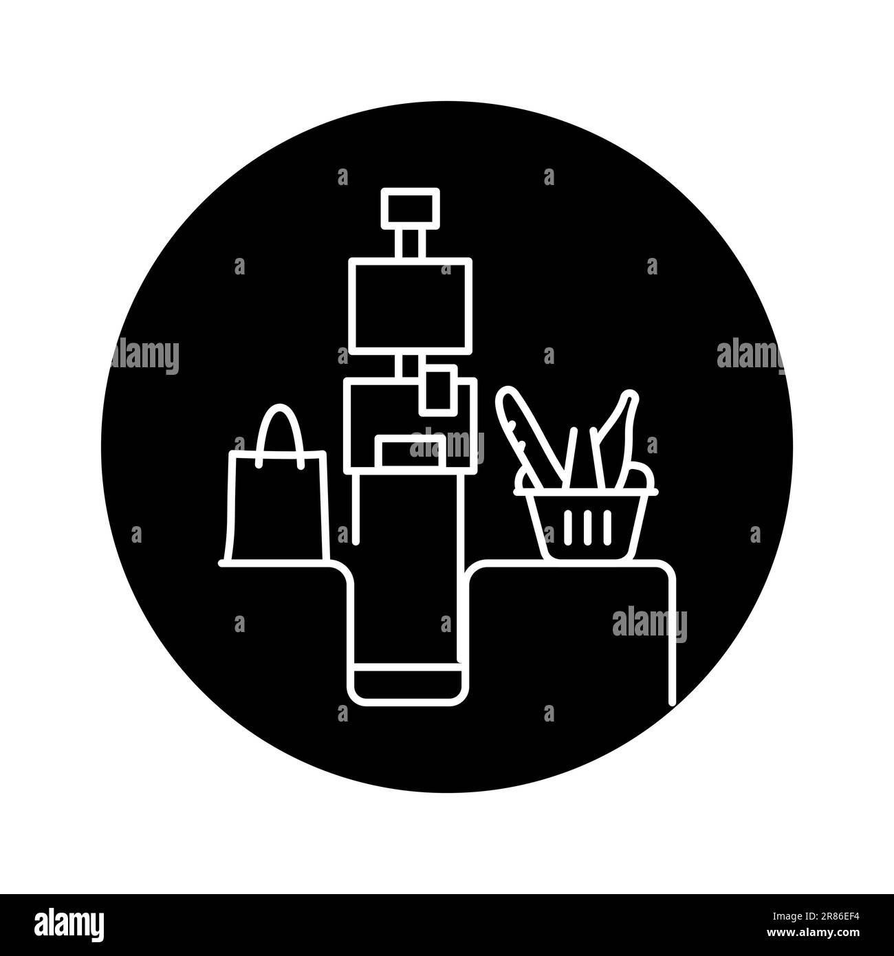 Schwarzes Liniensymbol für Self-Service-Kassierer oder Terminal. Piktogramm für Webseite, mobile App, Werbeaktion. Stock Vektor