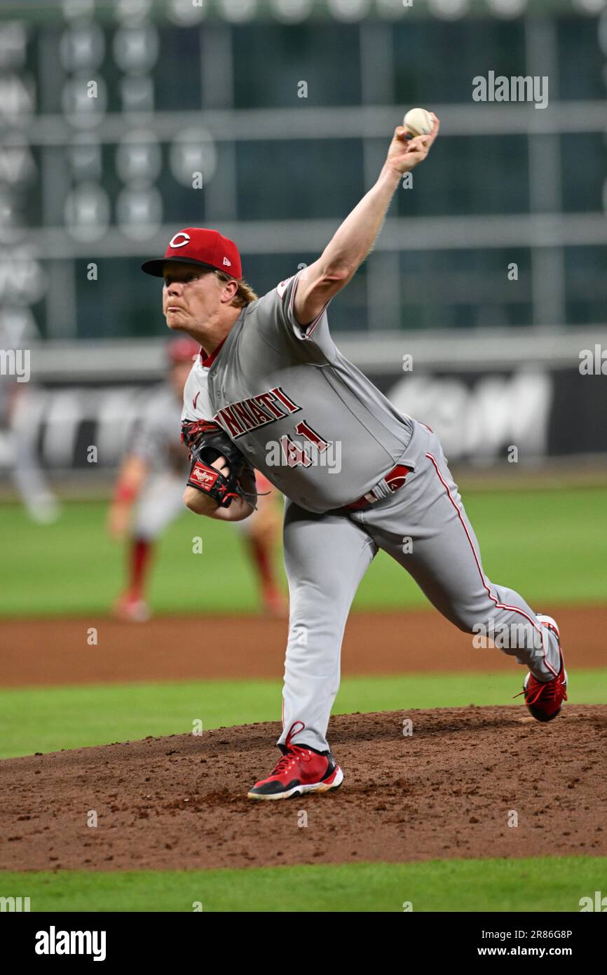 Cincinnati Reds Pitcher Andrew Abbott (41) im vierten Inning während des MLB-InterLeague-Spiels zwischen den Cincinnati Reds und den Hous Stockfoto