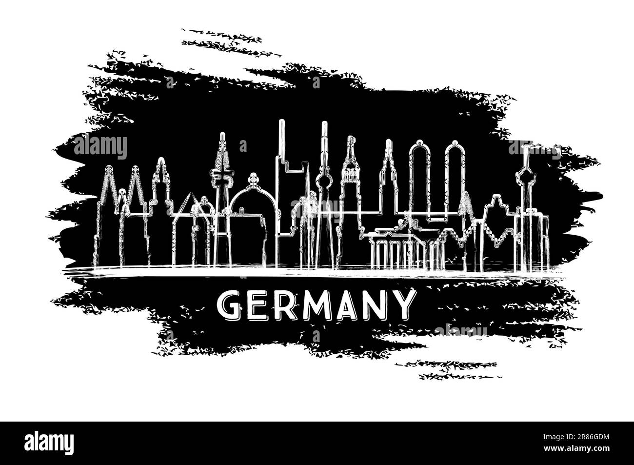 Silhouette Der Deutschen Skyline. Handgezeichnete Skizze. Business Travel and Tourism Concept mit moderner Architektur. Vektordarstellung. Stock Vektor