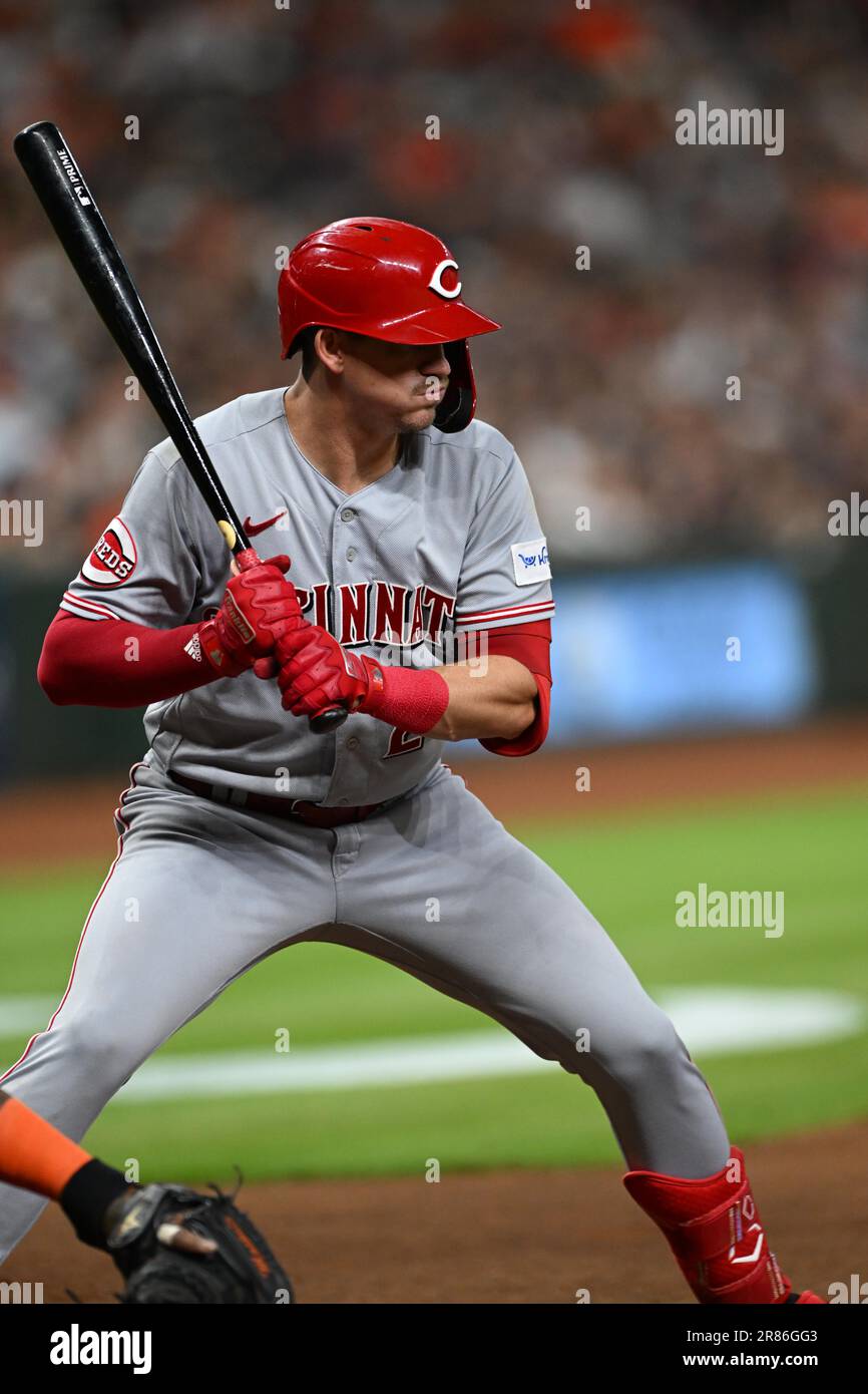 Cincinnati Reds erster Baseman Kevin Newman (28) während des MLB-InterLeague-Spiels zwischen den Cincinnati Reds und den Houston Astros am Freitag, den 16. Juni Stockfoto