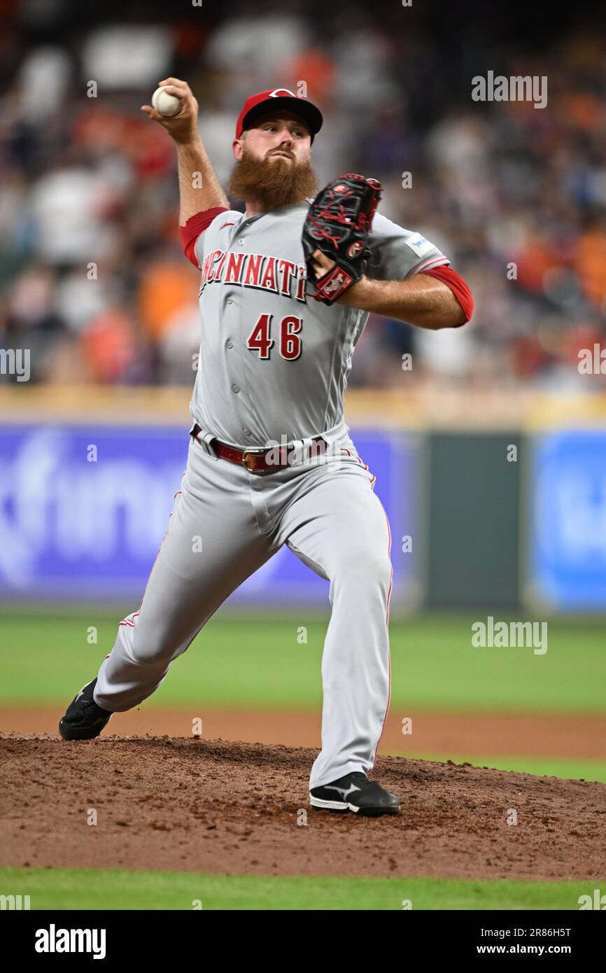 Cincinnati Reds Pitcher Buck Farmer (46) im siebten Inning während des MLB-Interligaspieles zwischen den Cincinnati Reds und dem Houst Stockfoto