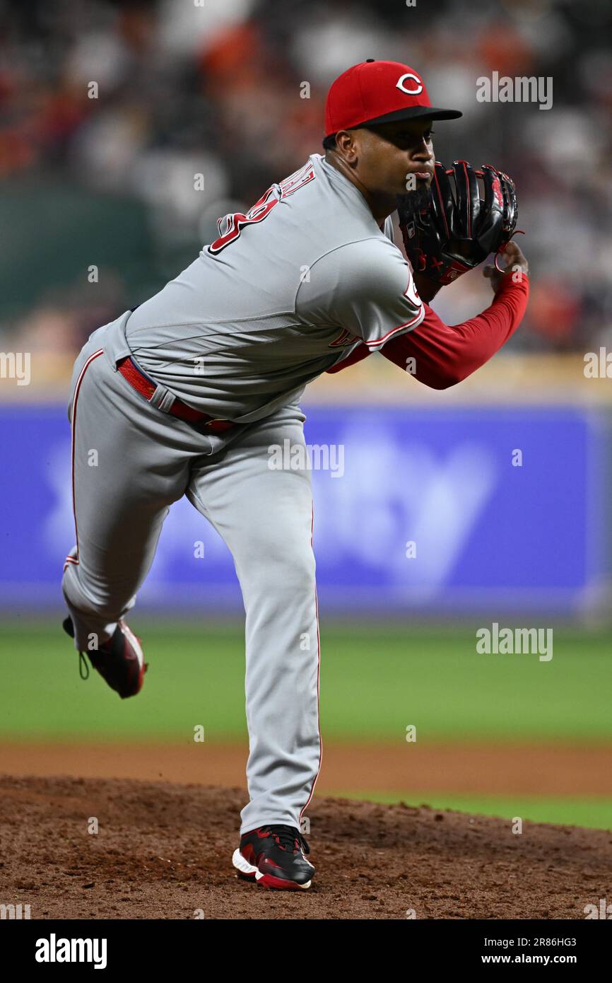 Cincinnati Reds Pitcher Alexis Diaz (43) im neunten Inning während des MLB-Interligaspieles zwischen den Cincinnati Reds und Houston Stockfoto