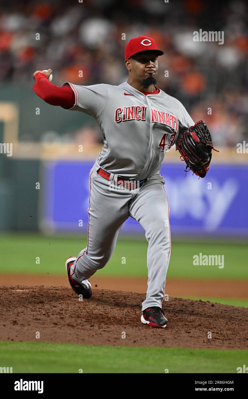 Cincinnati Reds Pitcher Alexis Diaz (43) im neunten Inning während des MLB-Interligaspieles zwischen den Cincinnati Reds und Houston Stockfoto