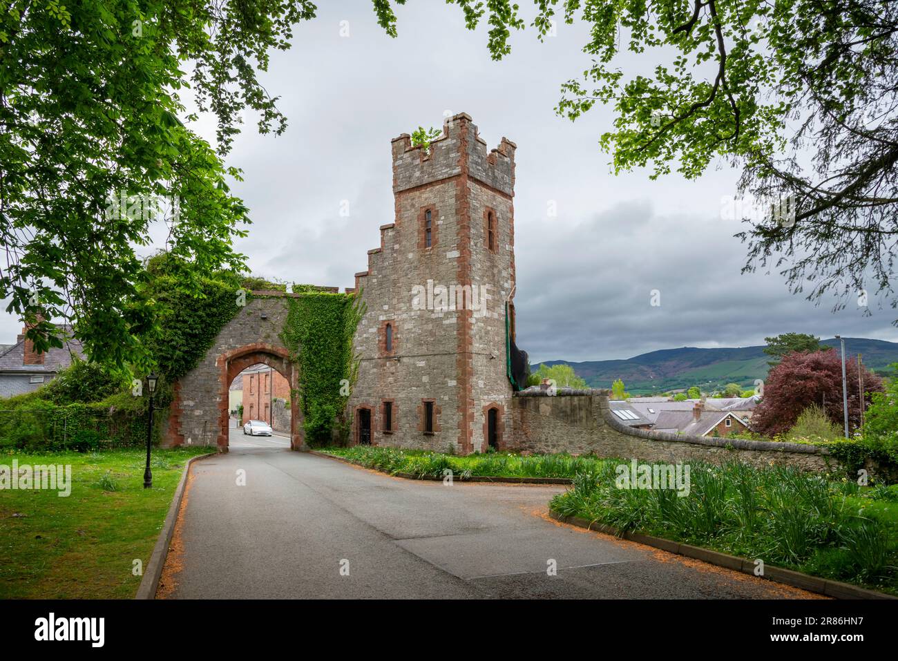 Ruthin Castle (Castell Rhuthun) Hotel in der Stadt Ruthin im Tal von Clwyd, Nordwales. Stockfoto
