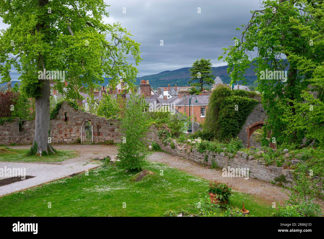 Ruthin Castle (Castell Rhuthun) Hotel in der Stadt Ruthin im Tal von Clwyd, Nordwales. Stockfoto