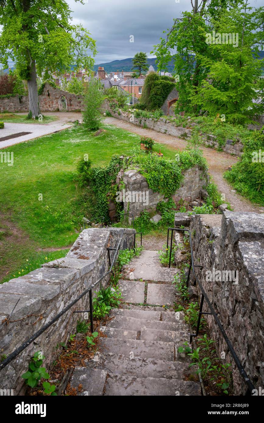Ruthin Castle (Castell Rhuthun) Hotel in der Stadt Ruthin im Tal von Clwyd, Nordwales. Stockfoto