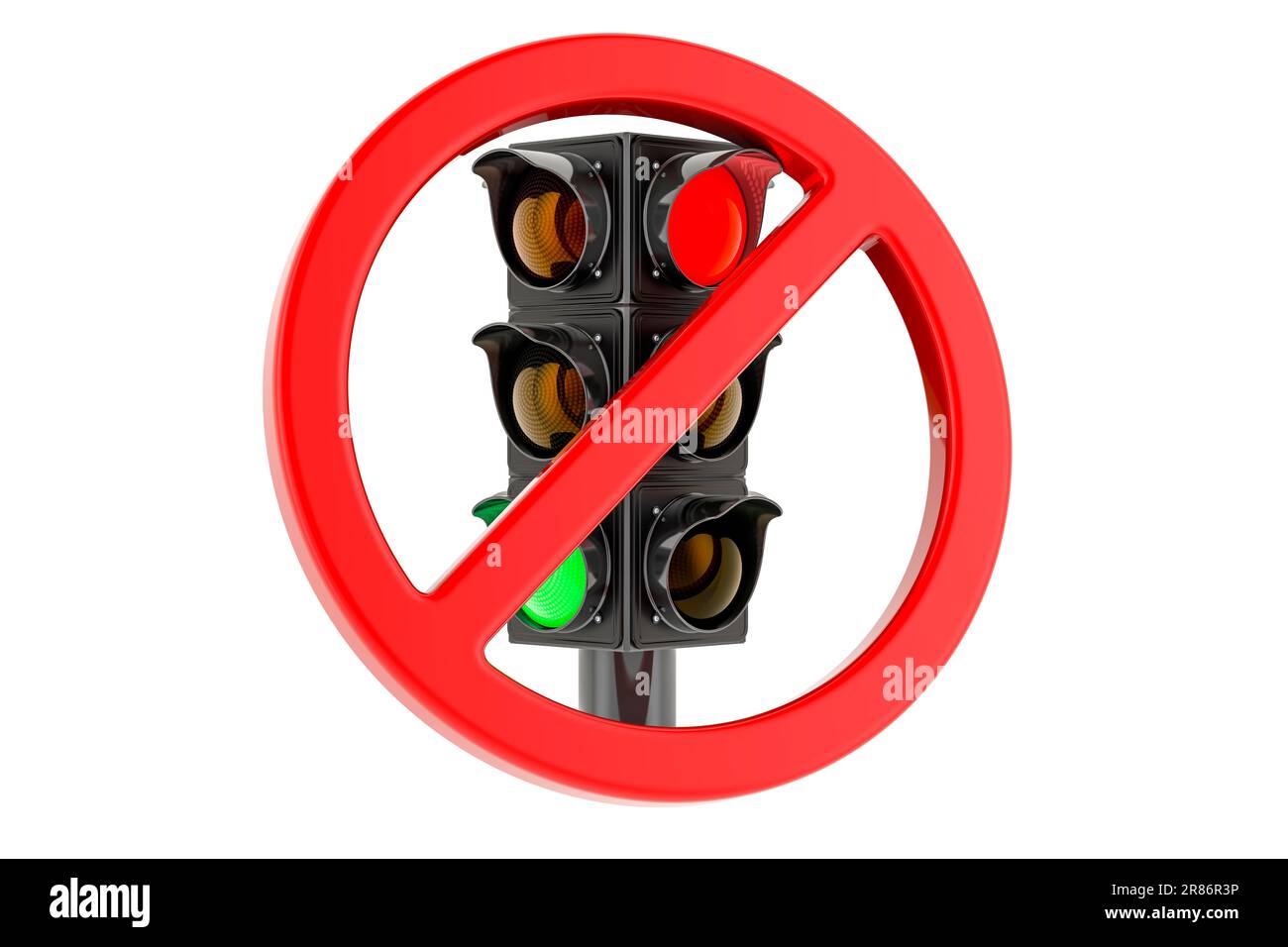 Ampel mit Verbotssymbol, 3D-Rendering auf weißem Hintergrund isoliert Stockfoto