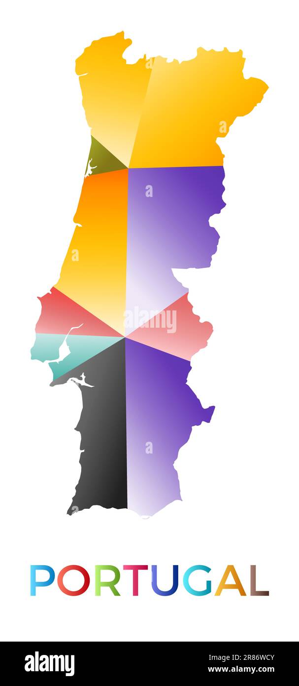 Leuchtende portugiesische Form. Mehrfarbiges, geometrisches Länderlogo. Modernes, trendiges Design. Künstlerische Vektordarstellung. Stock Vektor