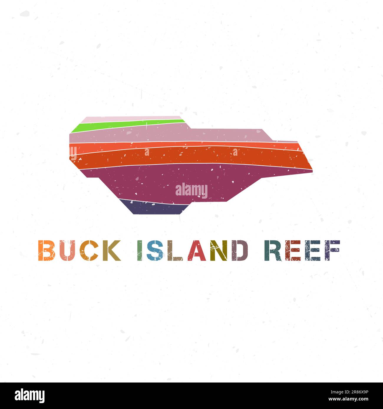 Buck Island Reef Kartendesign. Form der Insel mit wunderschönen geometrischen Wellen und Grunge-Textur. Fantastische Vektordarstellung. Stock Vektor