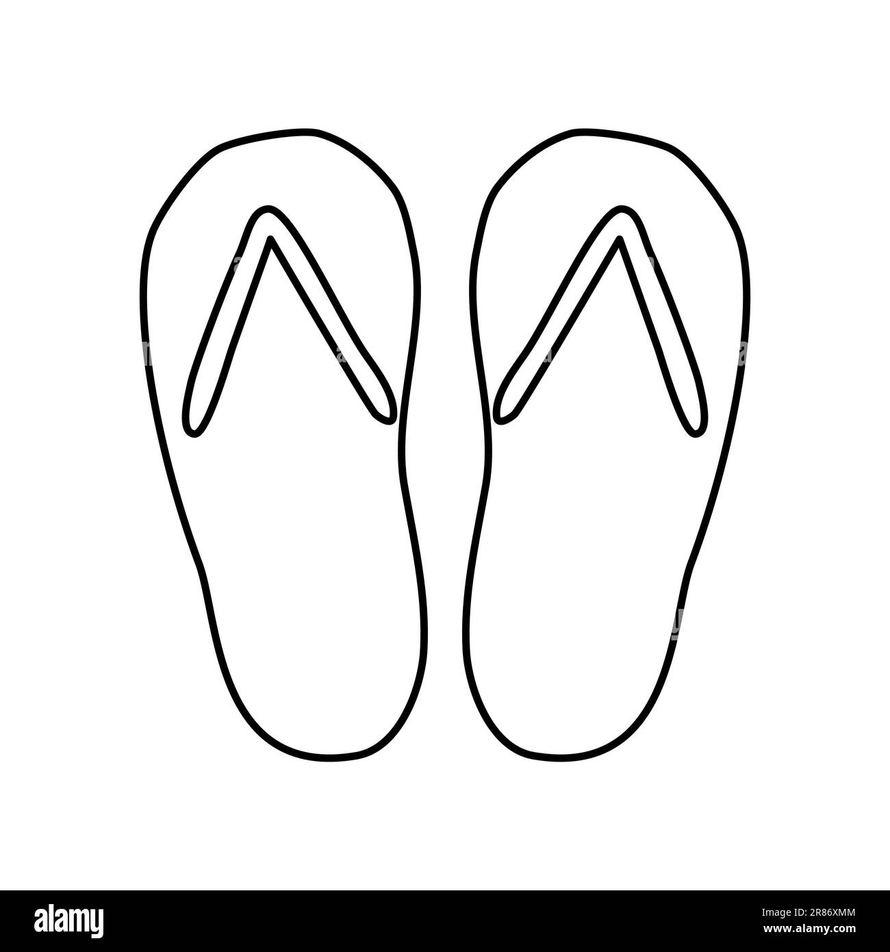 Flip-Flops Sandalen, Sommerurlaub und Urlaubsattribut, Doodle-Style flache Vektorgrafik für Kinder Malbuch Stock Vektor