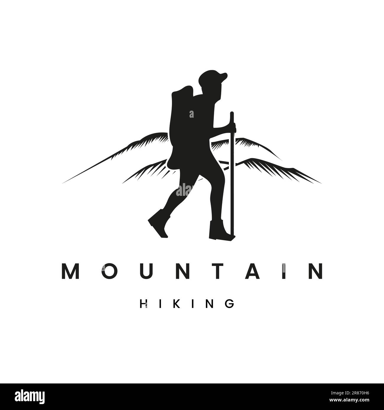 Klassische Retro-Silhouette des Mountainers, die einen Wanderer darstellt. Premium-Vektor-Logo Stock Vektor