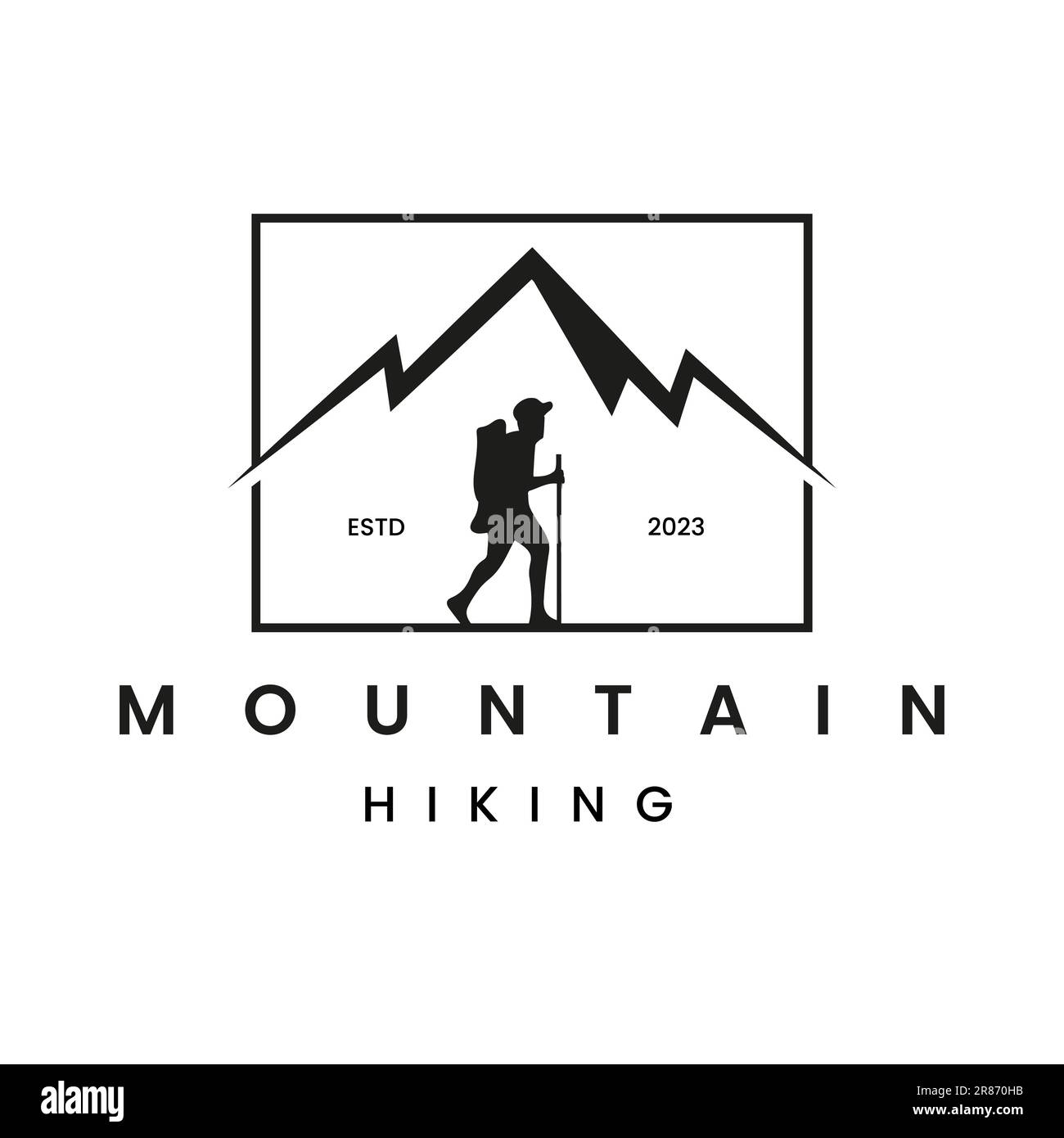 Eine Silhouette für Bergsteiger, die einen Wanderer darstellt. Ein hochwertiges Vektor-Logo mit Retro-Stil im Vintage-Stil Stock Vektor