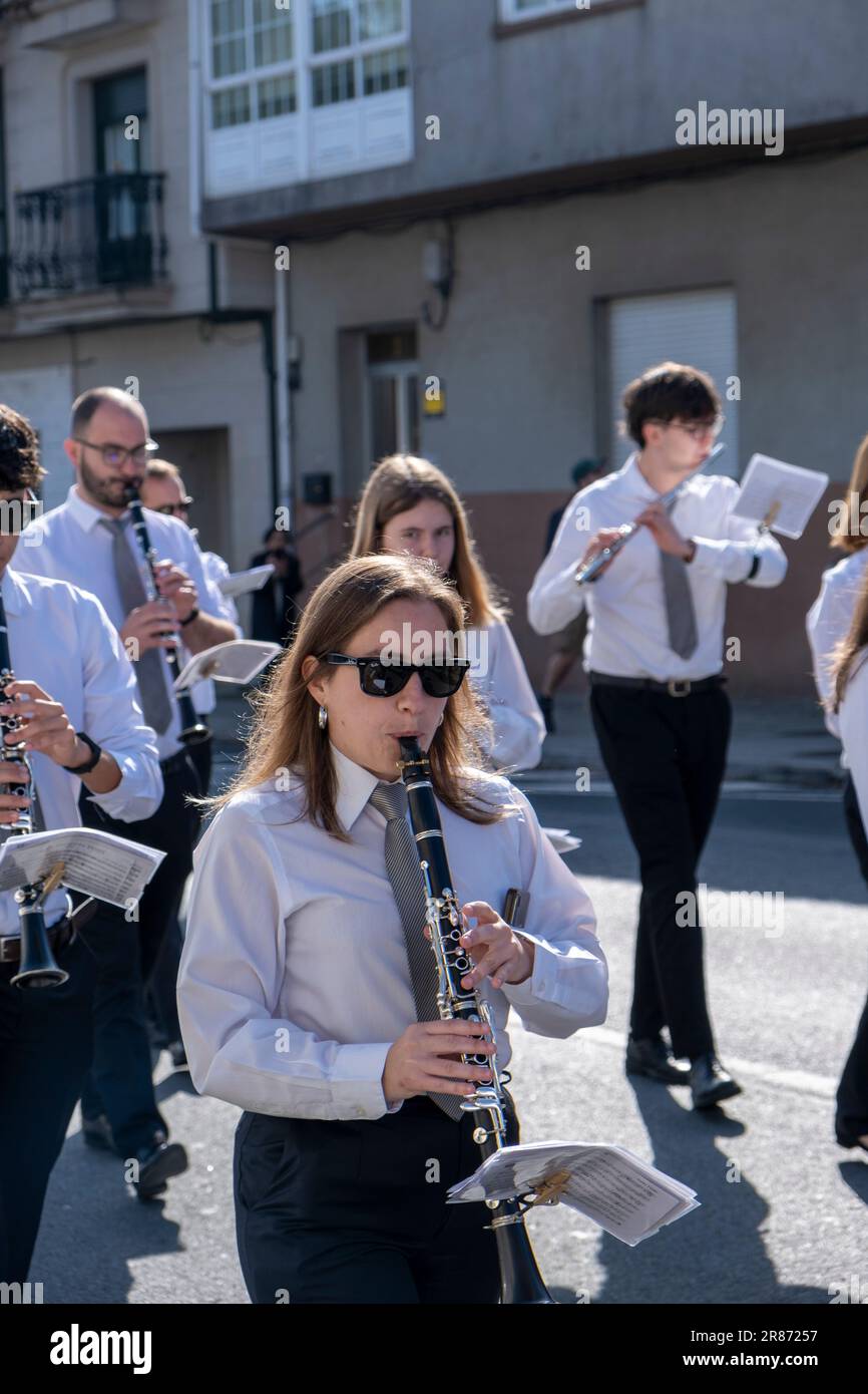 O Pedrouzo, O Pino Galicia, Spanien - 11. Juni 2023. Musiker bei der Feier des Corpus de Arca 2023 Stockfoto