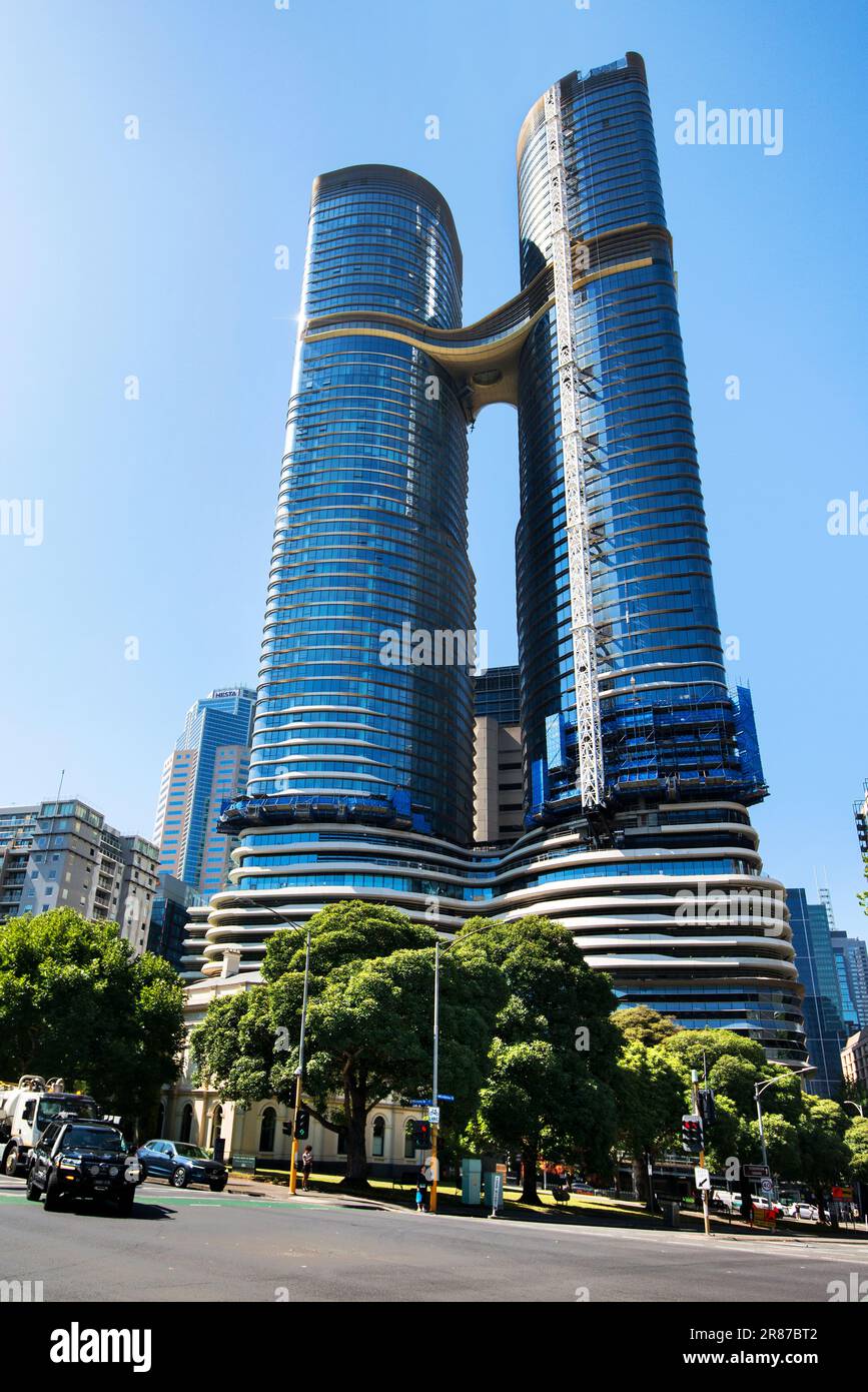 Skybridge, auffälliger Wolkenkratzer, Melbourne CBD, Victoria, Australien Stockfoto