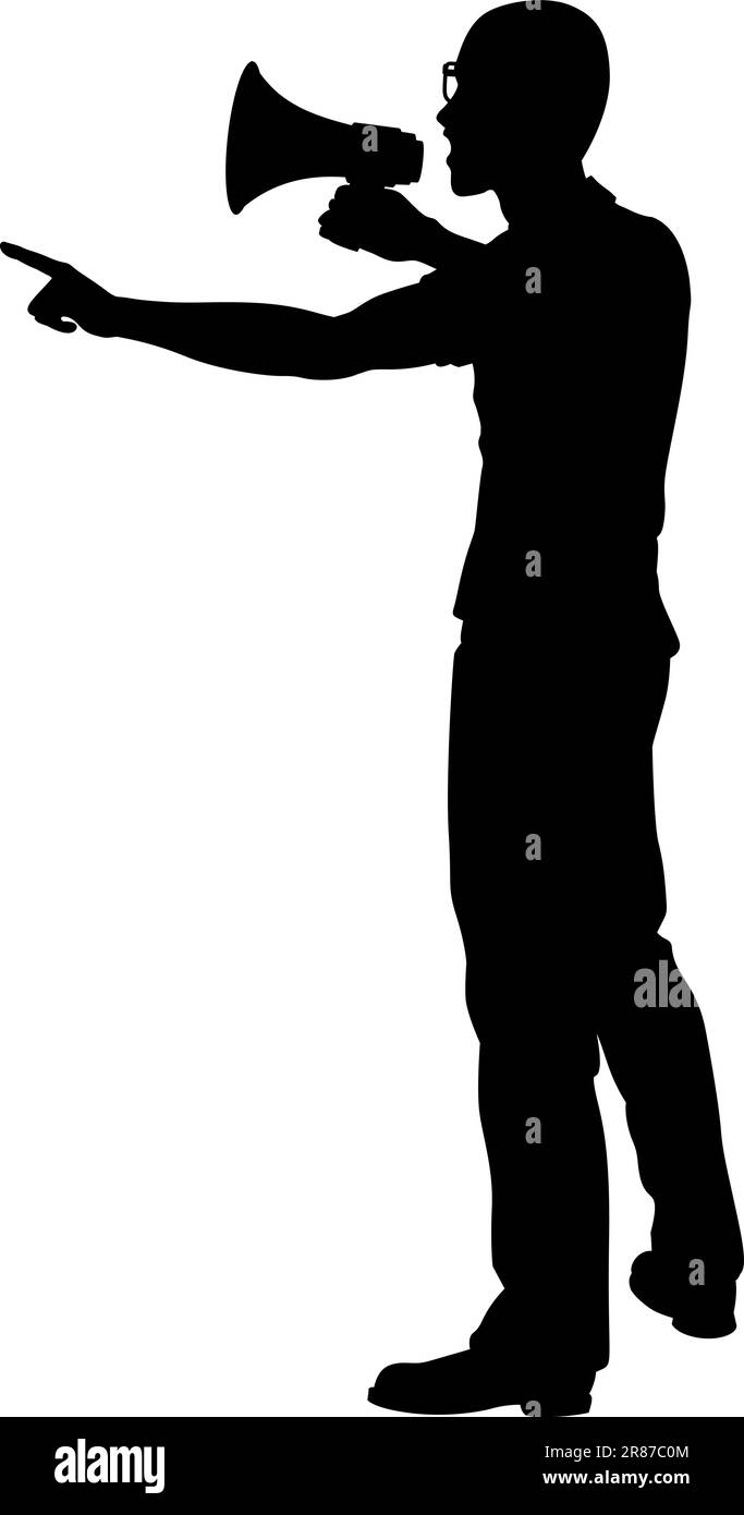 Protestkundgebung März Megaphon Silhouette Person Stock Vektor