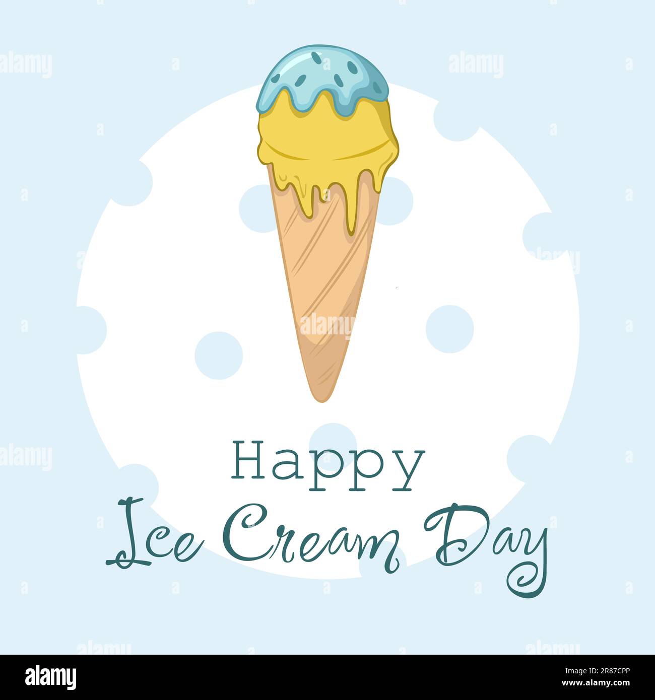 Happy National Ice Cream Day Karte. Handgezogene Waffeleisen aus Bananeneis mit Glasur. Stock Vektor
