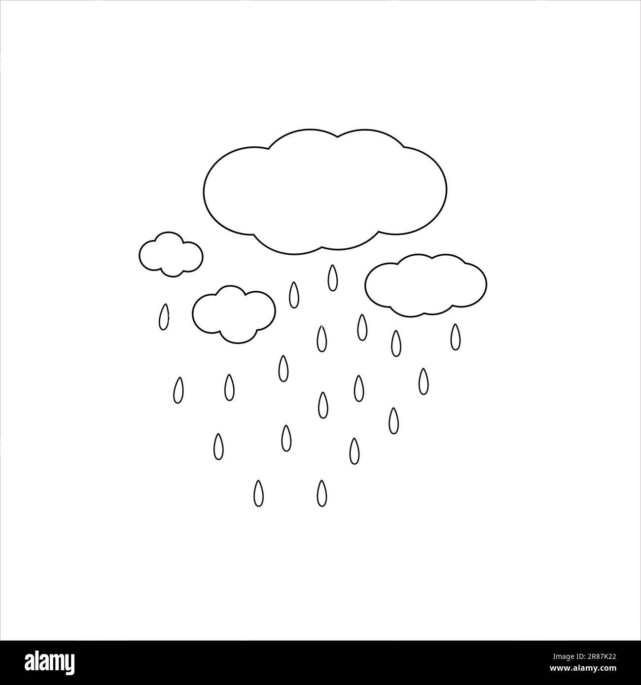 Wolke mit Regentropfen einfacher Cartoon-Kritzelvektor für Kinder, Natur-Design-Element für saisonale Sommerdekor, Karte, Einladung, Poster, Umweltkonzept Stock Vektor