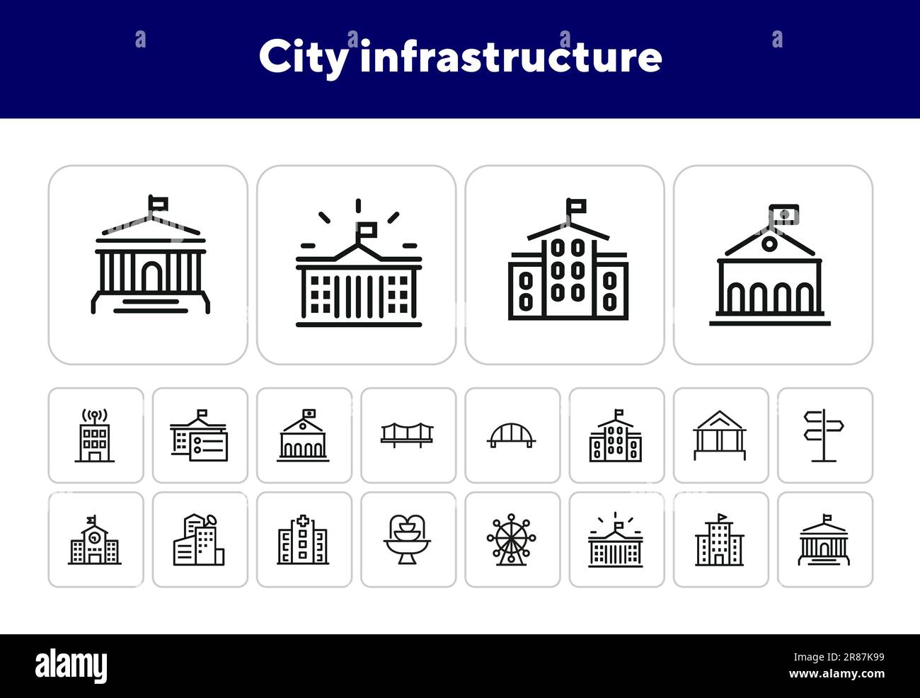 Symbolgruppe für städtische Infrastrukturlinie Stock Vektor