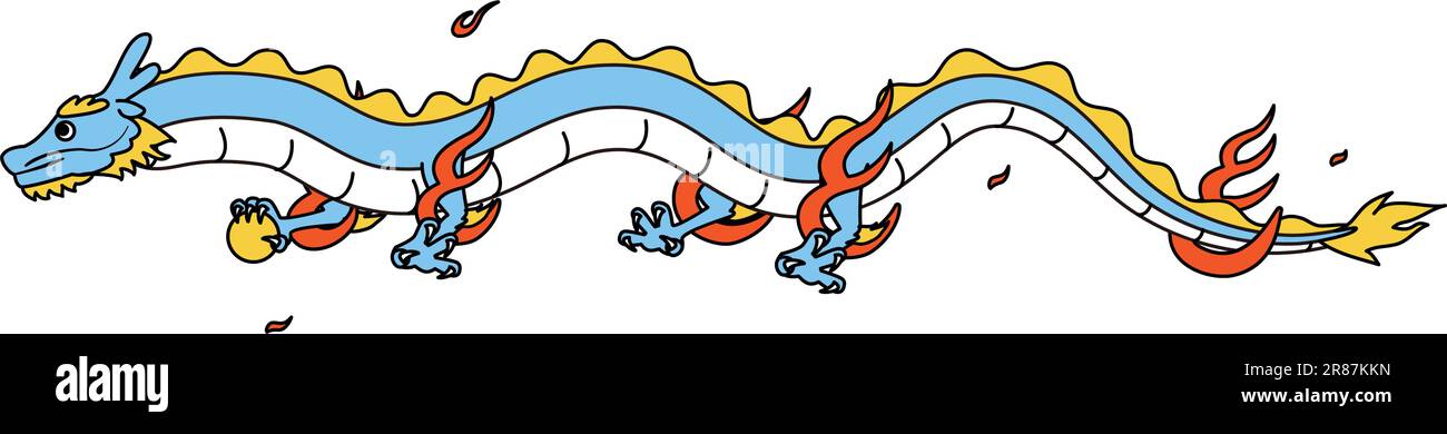 Silvester-Kartenmaterial für das Jahr des Drachen 2024, Drache fliegt am Himmel mit liegendem Körper, Vector Illustration Stock Vektor