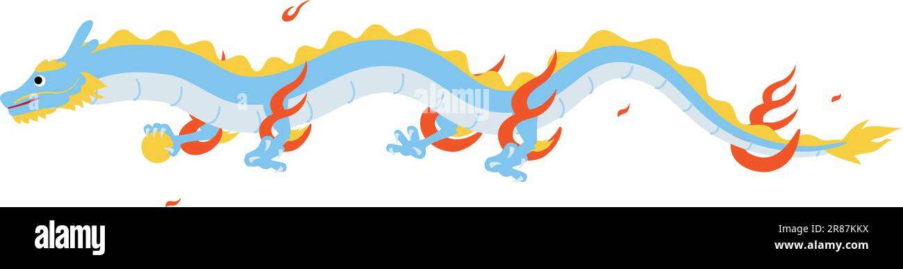 Silvester-Kartenmaterial für das Jahr des Drachen 2024, Drache fliegt am Himmel mit liegendem Körper, keine Linie, Vektor-Illustration Stock Vektor