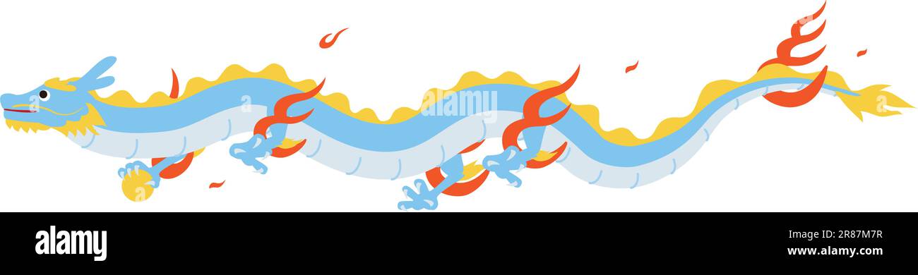 Silvester-Kartenmaterial für das Jahr des Drachen 2024, Drache fliegt am Himmel mit liegendem Körper, keine Linie, Vektor-Illustration Stock Vektor