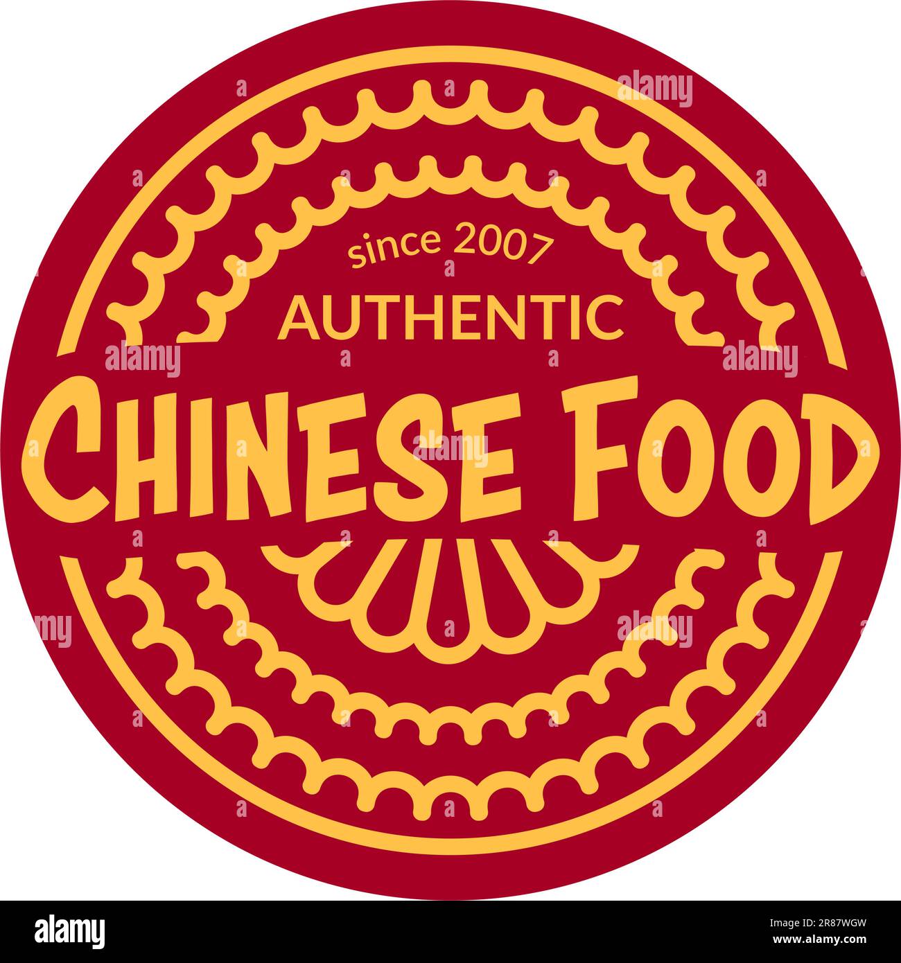 Leckere authentische Gerichte und Rezepte aus dem Orient. Chinesisches Essen seit 2007. Logo des Geschäfts oder Restaurants. Werbebanner oder -Label, Stock Vektor