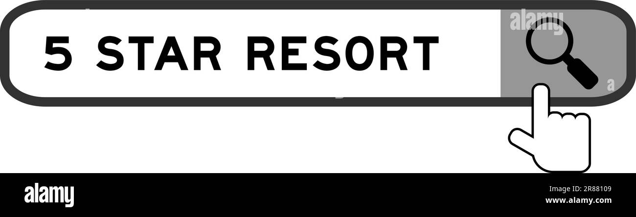 Suchbanner in Word 5-Sterne-Resort mit Handlupe auf weißem Hintergrund Stock Vektor
