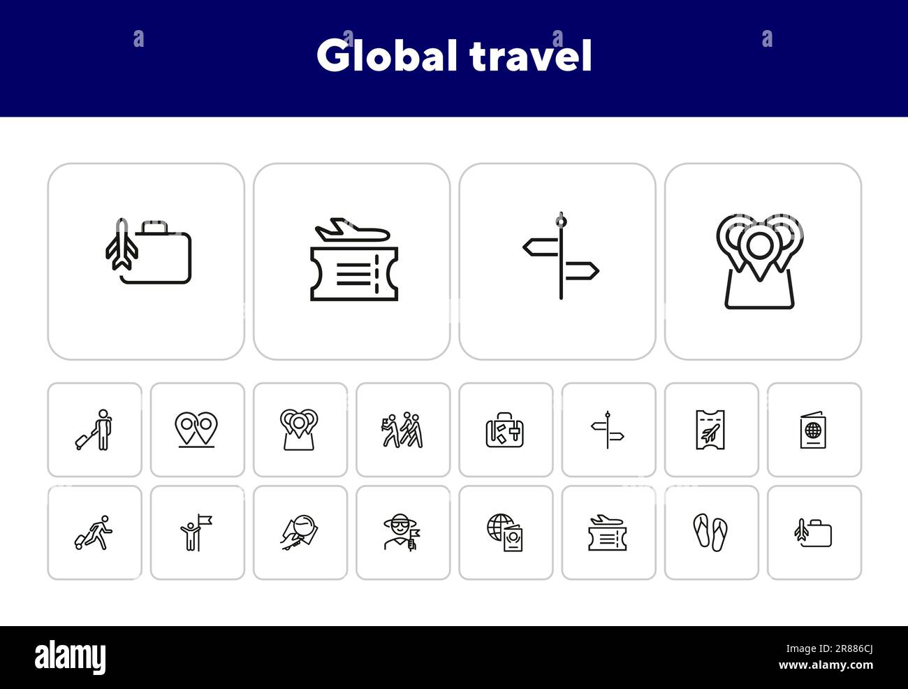 Symbolsatz für globale Fahrtlinien Stock Vektor