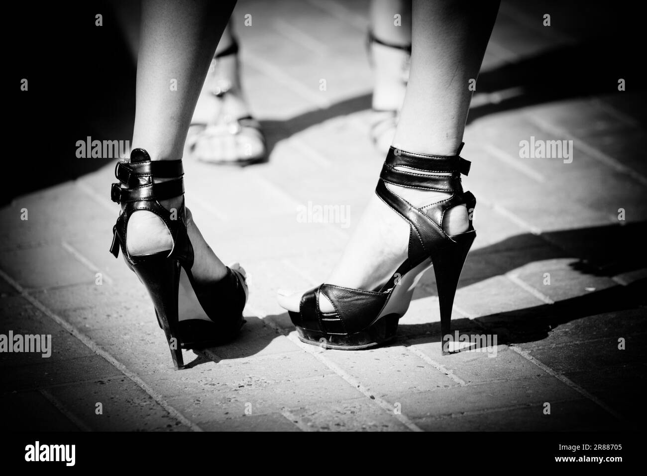 Damenschuhe in Schwarz und Weiß Stockfoto