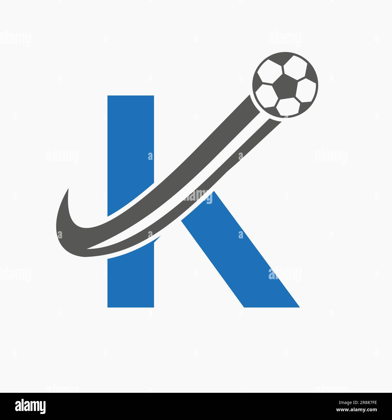 Anfangsbuchstabe K Fußball Logo. Fußball-Logo-Konzept Mit Beweglicher Fußball-Ikone Stock Vektor