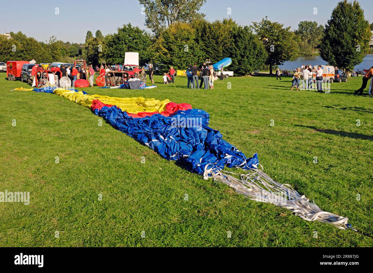 Heißluftballon ist verteilt, Montgolfiade, Münster, Nordrhein-Westfalen, Deutschland Stockfoto