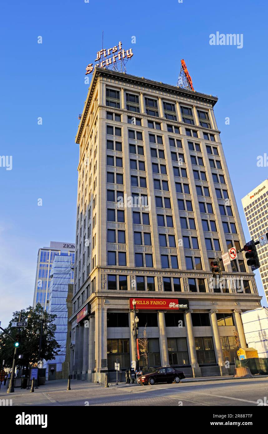 Gebäude der First Security Bank, Salt Lake City, Utah, USA Stockfoto