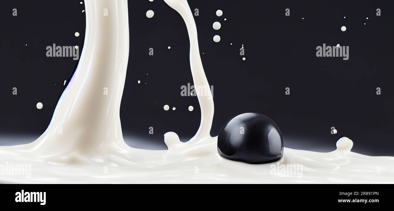 Seifenmilchtee mit Tapiokaskugeln, die vor schwarzem Hintergrund spritzen. Taiwanesischer Milchtee mit Boba- oder schwarzen Perlenblasen. Taiwanesischer Trinker. Orange La Stockfoto