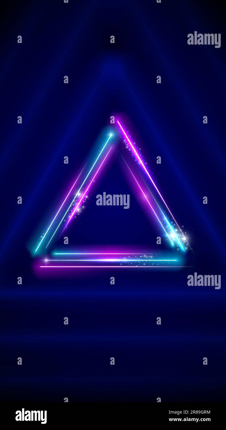 Neon, LED-Dreieck. Hintergrund, Hintergrundbild für Mobiltelefone.  Rosafarbenes, violett leuchtendes Neondreieck, leuchtende LED-Linien,  dreieckiger Rahmen. HD, 4K-Hintergrund Stock-Vektorgrafik - Alamy