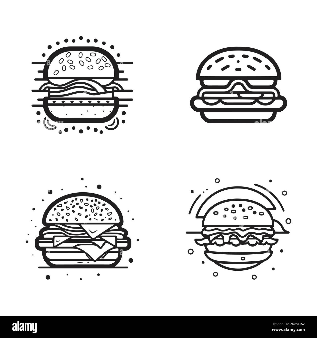 Handgezeichnetes Vintage-Hamburger-Logo im flachen Kunststil, isoliert auf dem Hintergrund Stock Vektor
