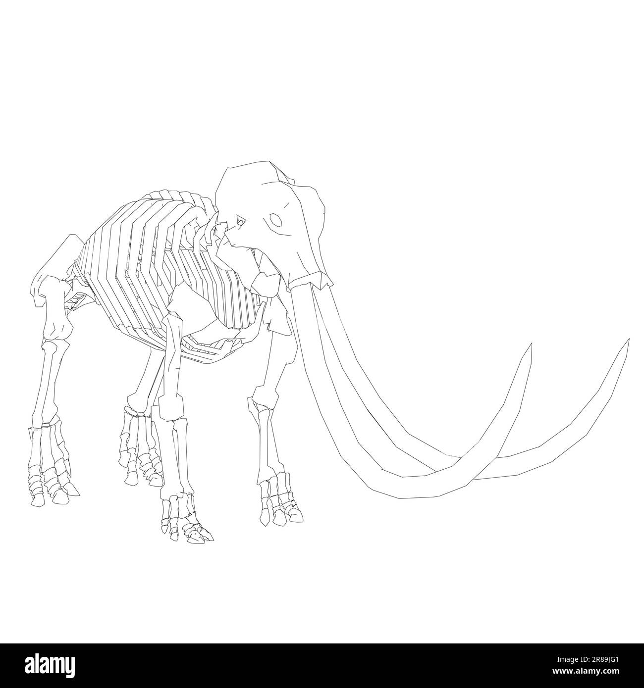 Vektordarstellung des Umrisses Mammoth Skeleton auf isoliertem weißem Hintergrund. Vektorprähistorisches Konturskelett des Mammuts auf weißer hintergrundisola Stock Vektor