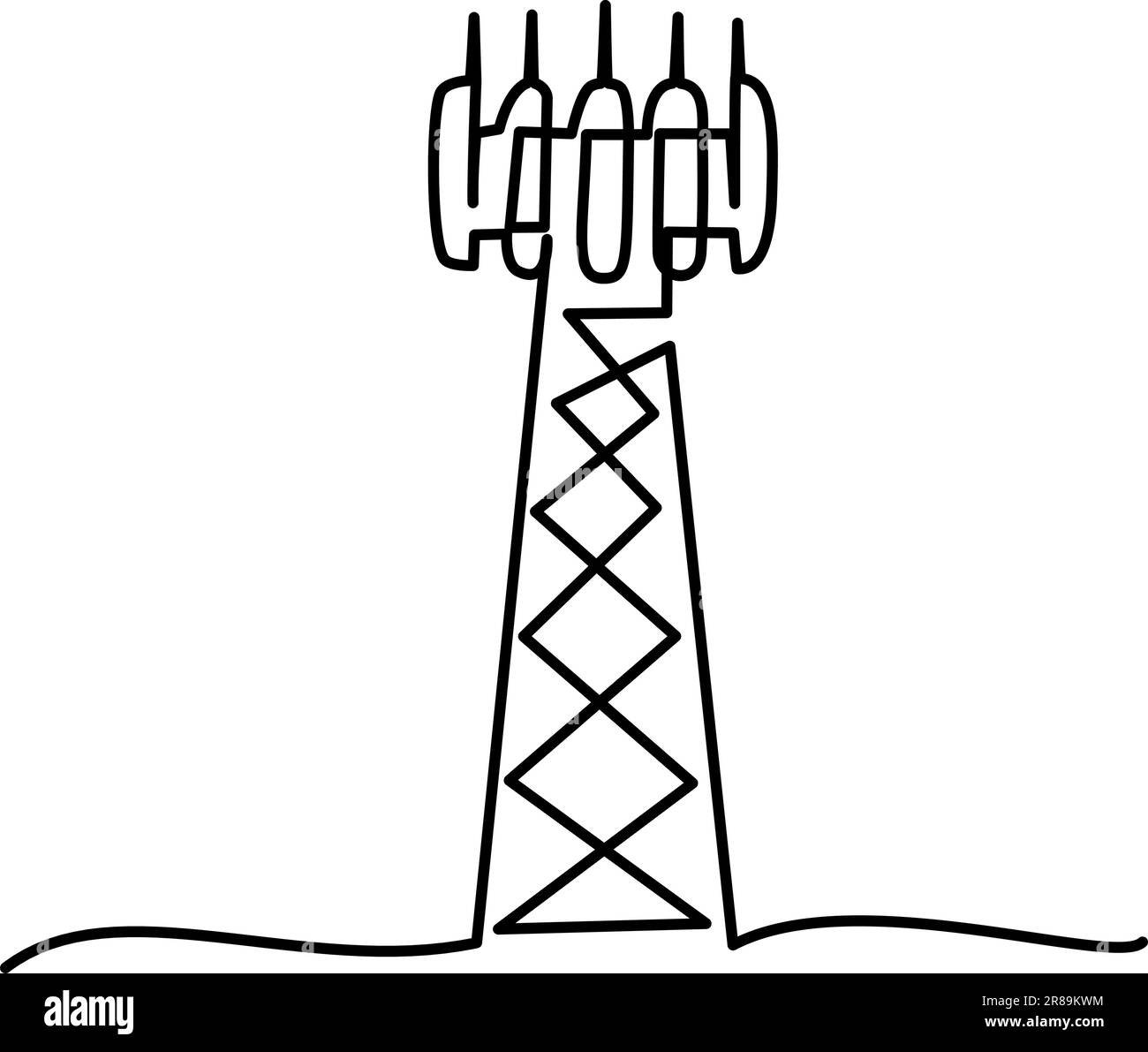 Transceiver-Basisstation Cell Tower 5G. Durchgehende einzeilige Zeichnung. 5G-Technologiekonzept. Grafische Vektordarstellung. Stock Vektor