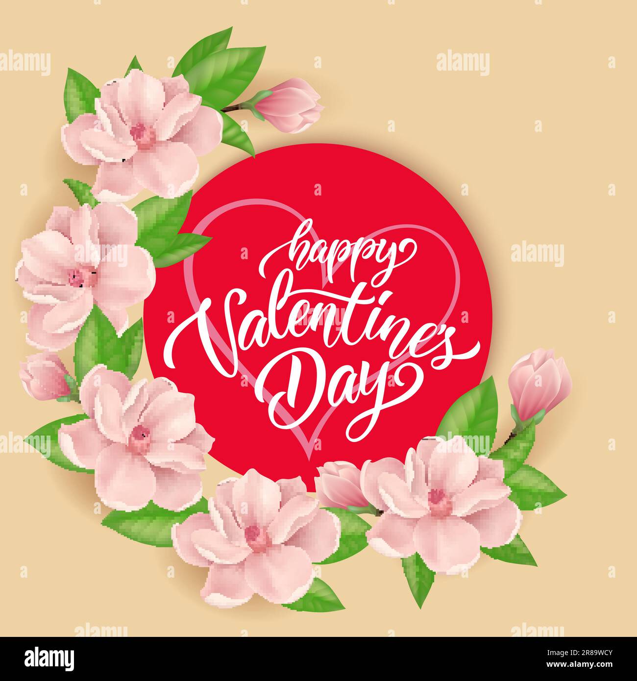 Valentinstag-Schriftzug mit Pink Blossoms Stock Vektor