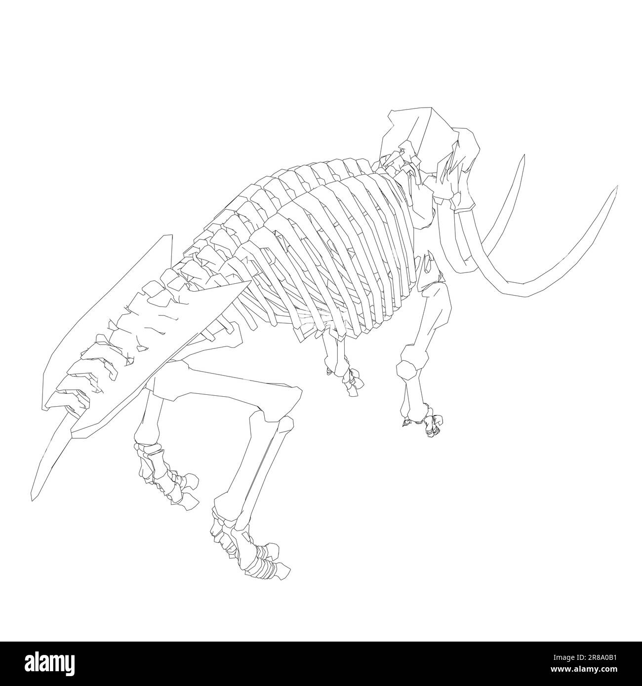 Vektordarstellung des Umrisses Mammoth Skeleton auf isoliertem weißem Hintergrund. Vektorprähistorisches Konturskelett des Mammuts auf weißer hintergrundisola Stock Vektor