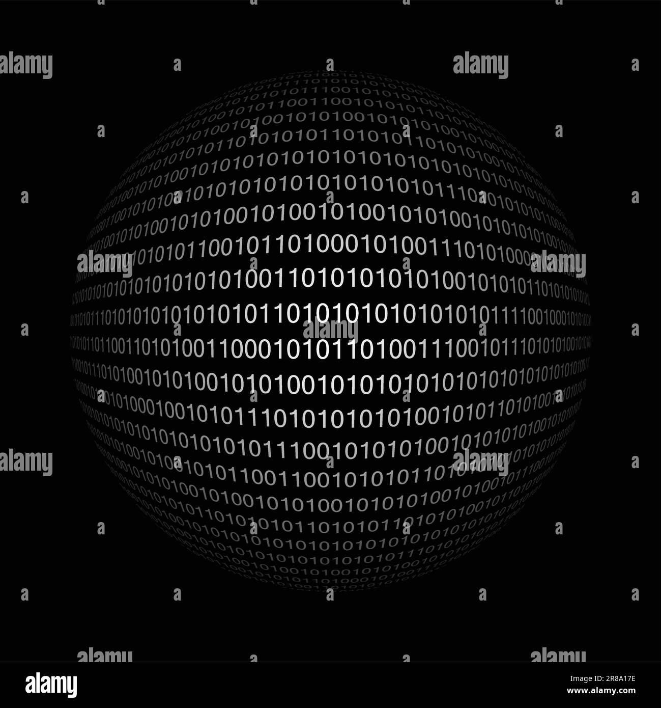 Binärcode in Kugelform auf schwarzem Hintergrund Stock Vektor