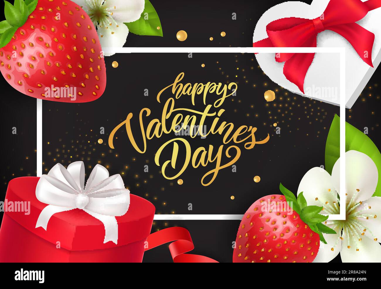 Valentinstag-Schriftzug mit Erdbeere Stock Vektor