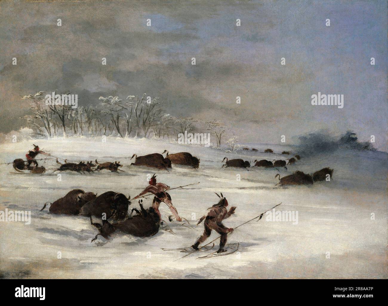 Sioux-Indianer auf Schneeschuhen Lancing Buffalo 1846-1848 von George Catlin, geboren in Wilkes-Barre, PA 1796, gestorben in Jersey City, NJ 1872 Stockfoto