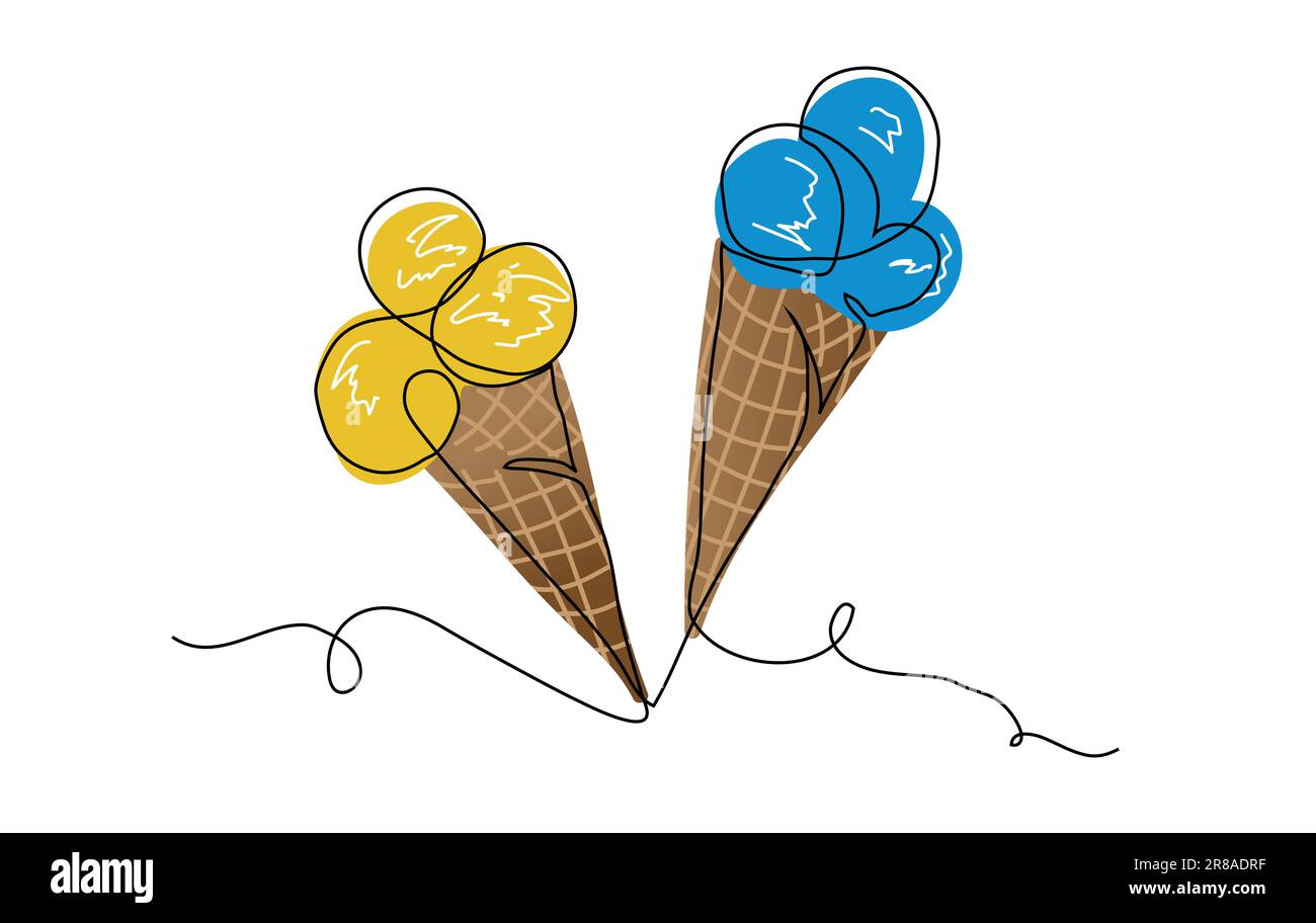 Zwei Eiskegel Vektoriliustration in ukrainischen Farben Gelb und Blau. Eiskegel in einer Reihe Stock Vektor