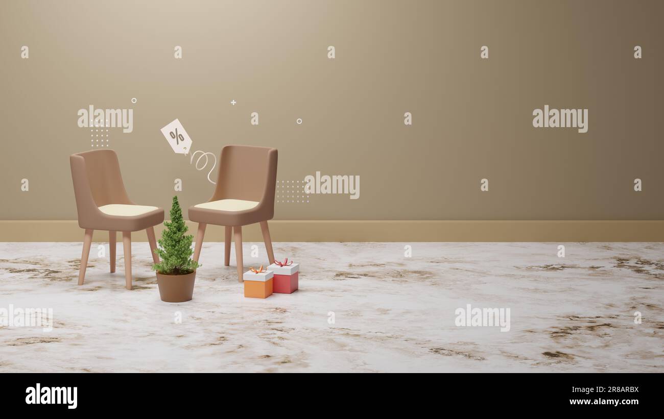 Sonderangebot Bannerdesign für Möbel mit 3D-Rendering Stockfoto