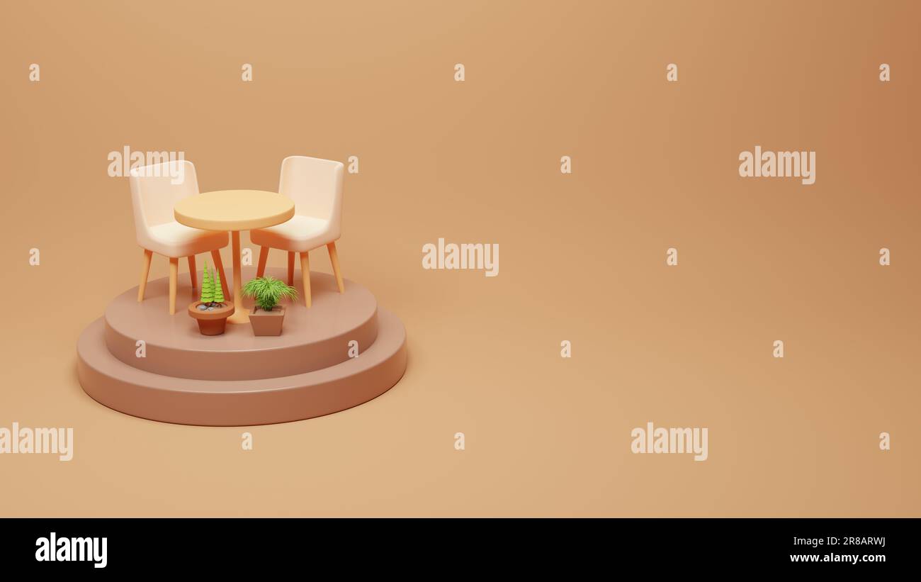 Spezielles Abendbanner mit 3D-Rendering-Stuhl Stockfoto
