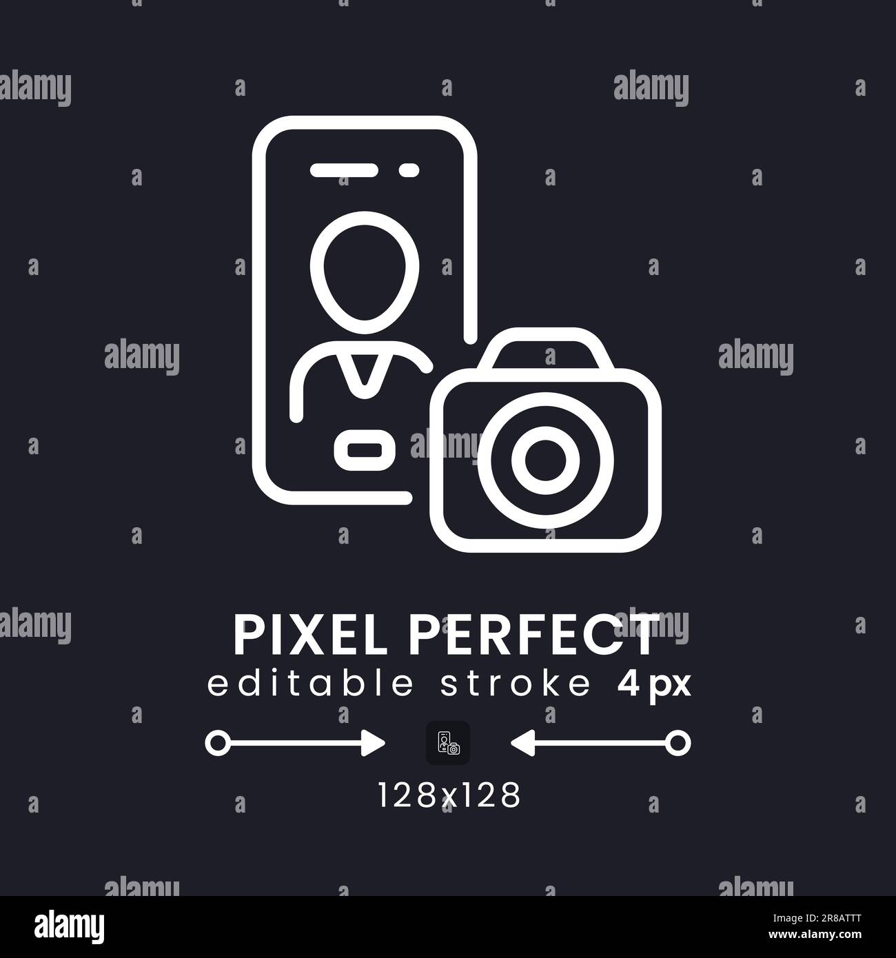 Foto-App weißes lineares Desktop-Symbol auf Schwarz Stock Vektor